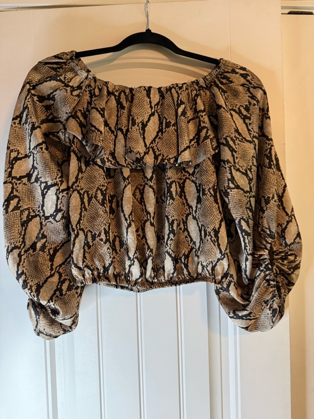 Tyche Snakeskin Print Off-The-Shoulder Crop Blouse - Small